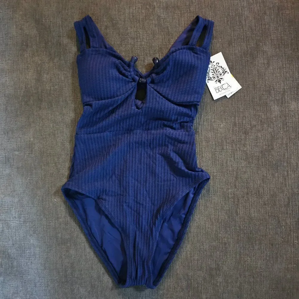 Becca by Rebecca Virtue Women's Line in Sand Bandeau One Piece Swimsuit Size L
